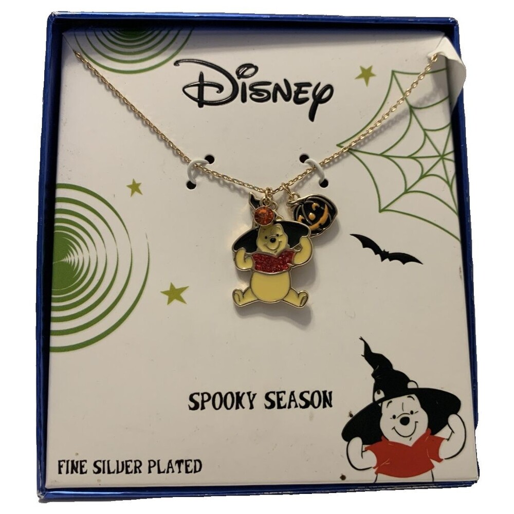 Disney Winnie the Pooh Spooky Season Fine Silver Plated Necklace Pendant NIB